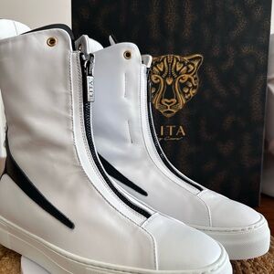 Brand New White and Black High-Top Sneakers with Zipper